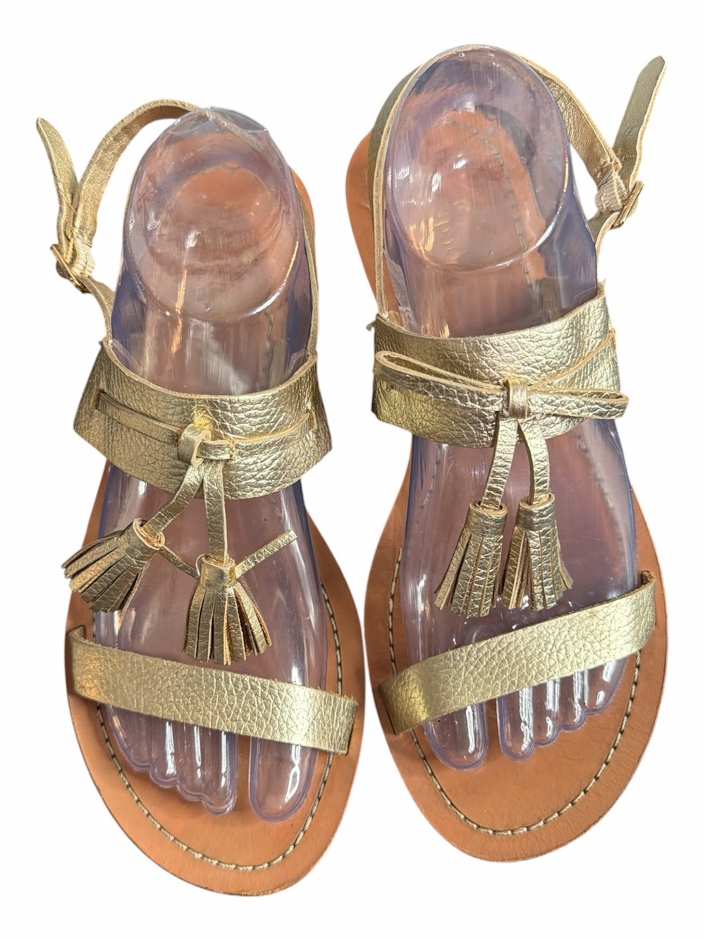 Kate Spade Gold Leather Tassel Ankle-Strap Sandals - Women 10